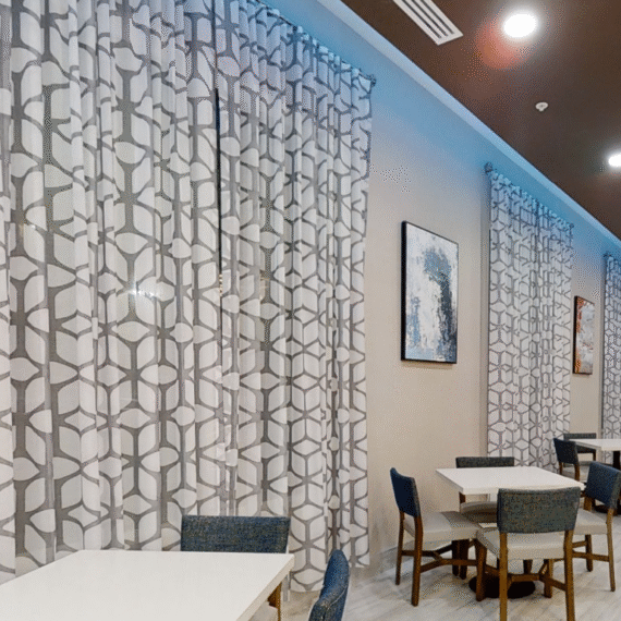 comfort suites hotel with lobby window drapery