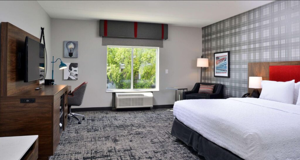 Hampton Inn & Suites hotel drapery in guest room