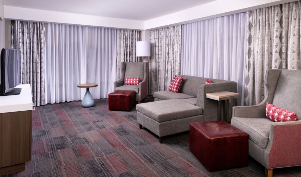 Hilton Garden Inn hotel window drapery in suite room