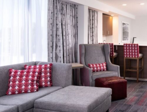 Hilton Garden Inn hotel window drapery in suite room