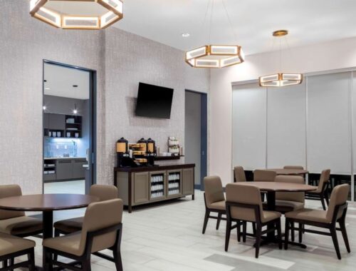 Hyatt House hotel lobby with roller sheer