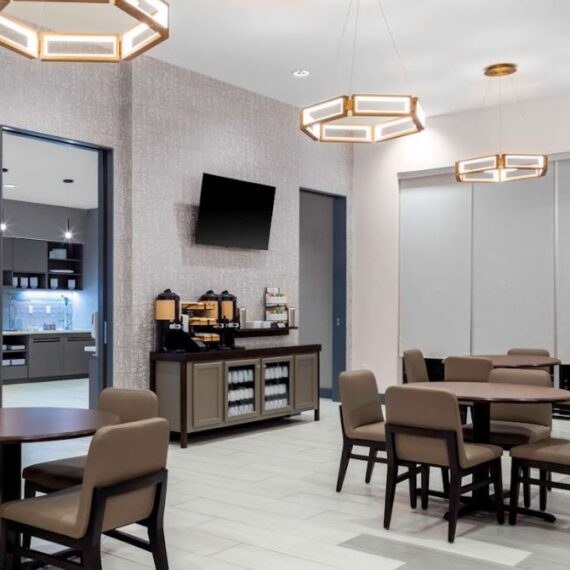 Hyatt House hotel lobby with roller sheer