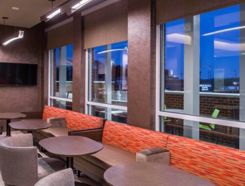 Springhill Suite hotel lobby with roller shade