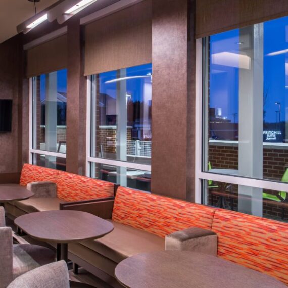 Springhill Suite hotel lobby with roller shade